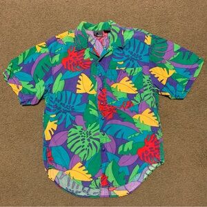 Vintage 90s Lizwear Tropical Floral Rayon Hawaiian Shirt Blouse Women's Small